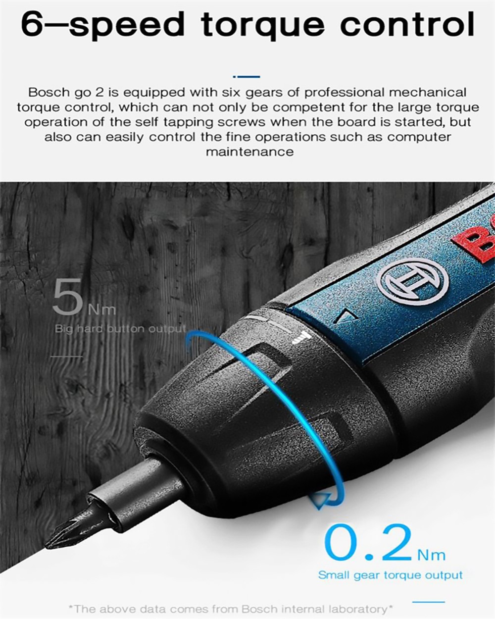 BOSCH GO2 Electric Screwdriver 3.6V 1.5Ah Cordless Rechargeable Hand Drill Power Tools, 0.2-5Nm 6-Speed Torque Adjustment, Smart Stop, Electronic Brake