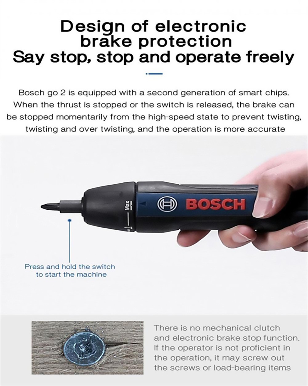 BOSCH GO2 Electric Screwdriver 3.6V 1.5Ah Cordless Rechargeable Hand Drill Power Tools, 0.2-5Nm 6-Speed Torque Adjustment, Smart Stop, Electronic Brake