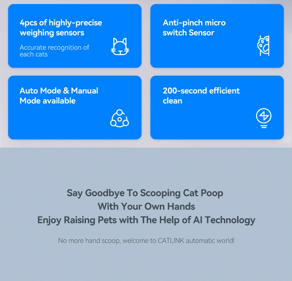 CATLINK CL-03 Automatic Cat Litter Pot, DC 12V 5W Auto-Sensing Mode One-Click Empty, 13L Capacity - Grey