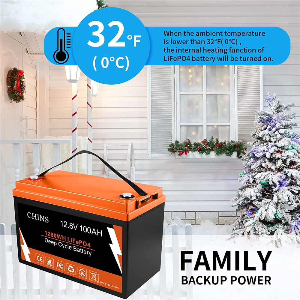 CHINS 12V 100Ah LiFePO4 Lithium Battery, Built-in 100A BMS, for Replacing Most of Backup Power Off-Grid