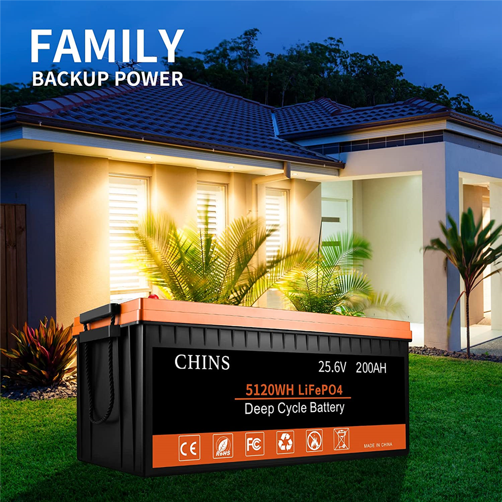 CHINS 24V 100Ah LiFePO4 Lithium Battery, Built-in 100A BMS, 2560W Power Output for RV Caravan Solar Off-Grid