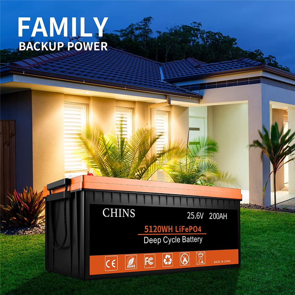 CHINS 24V 200Ah LiFePO4 Lithium Battery, Built-in 200A BMS, 2000+Cycles 5120W Power Output for RV Caravan Solar Off-Grid