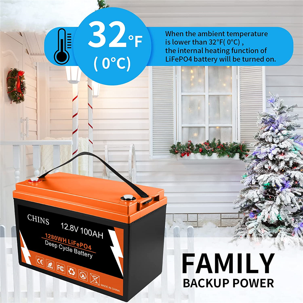 CHINS Smart 12V 100AH LiFePO4 Battery, Built-in 100A BMS Low Temperature Heating Bluetooth APP Monitors Battery SOC Date