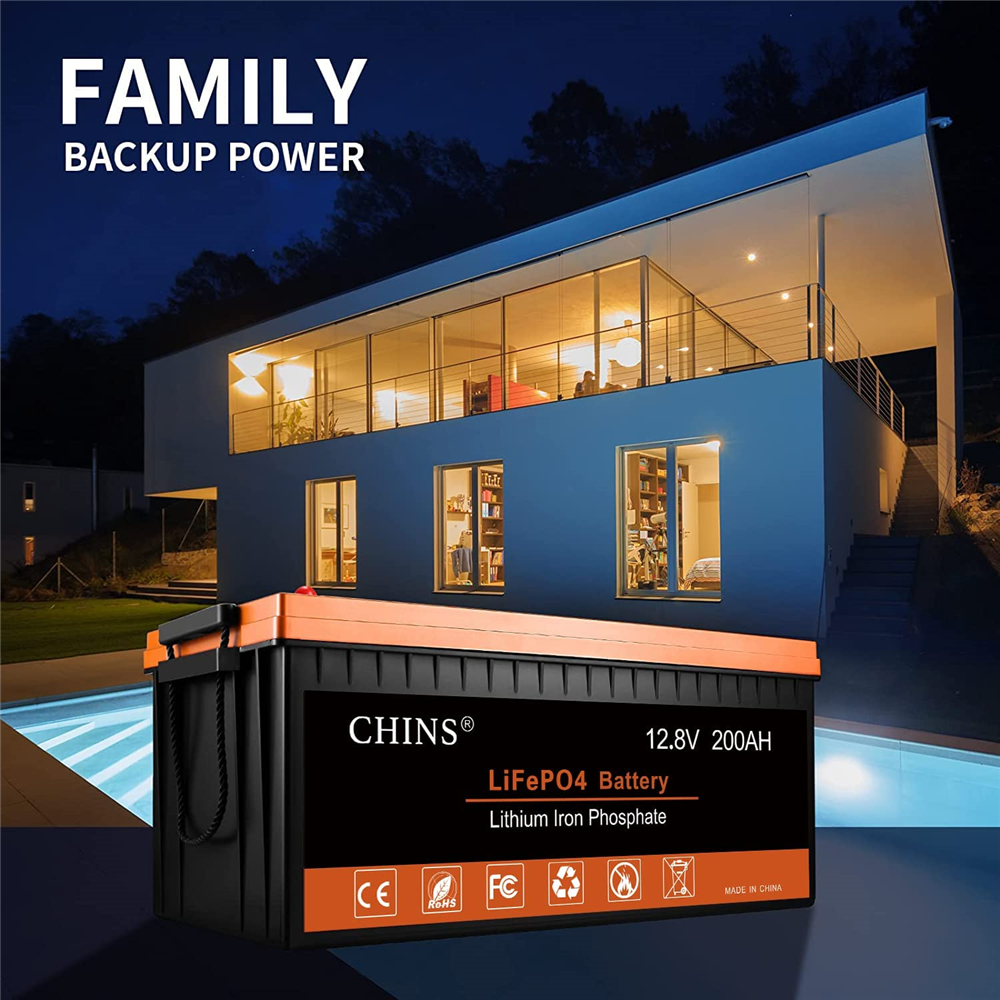CHINS Smart 12V 200AH LiFePO4 Battery, Built-in 100A BMS Lithium Battery, Bluetooth APP Monitors Battery SOC Data