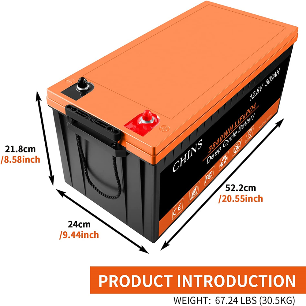 CHINS Smart 12V 300AH LiFePO4 Battery, Built-in 200A BMS, Low Temperature Heating Bluetooth APP Monitors Battery SOC Data