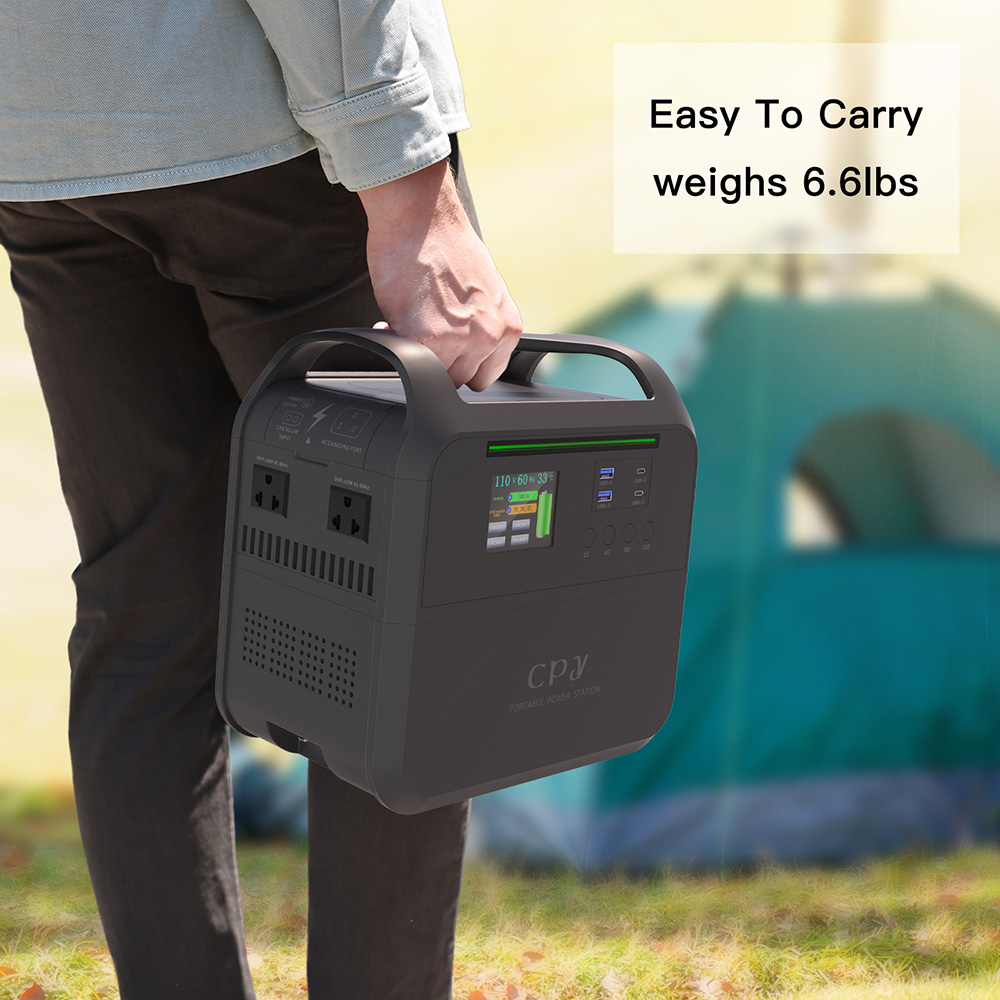 CPY 1000W Portable Power Station 748Wh Battery, 6 Outputs, Charge to 80% in 1 Hour, Detachable Function, LCD Display