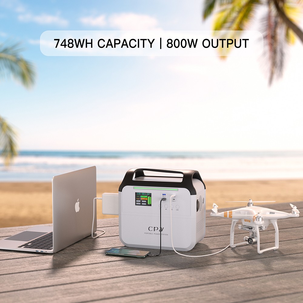 CPY 800 Pro Portable Power Station 748Wh Battery 1600W Peak Power, 6 Outputs, Charge to 80% in 1 Hour, Detachable Function