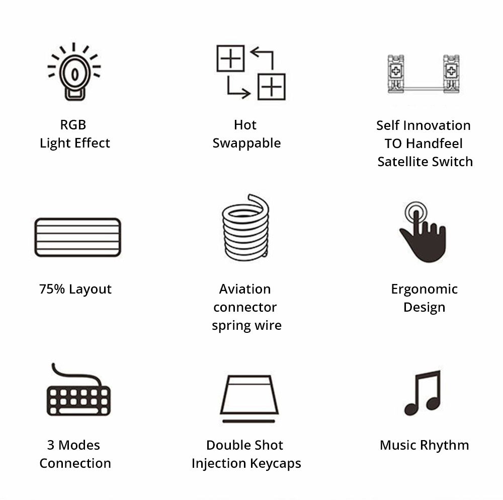 CoolKiller CK75 75% 80Keys Gasket Mount Hot Swap Tripe Mode Wireless Mechanical Keyboard RGB Backlight - Black Knight