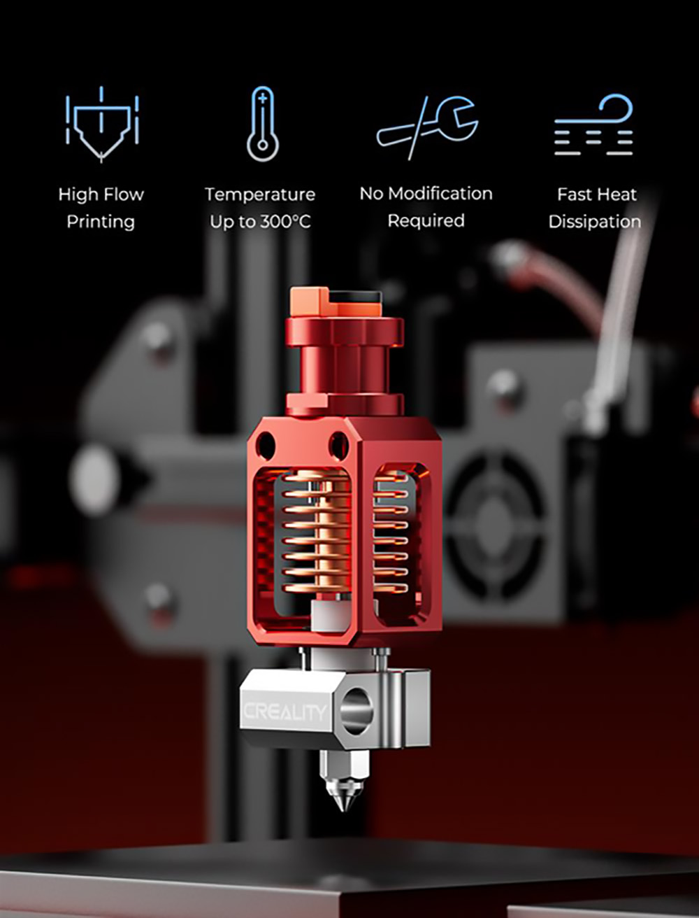 Creality Spider Hotend Pro, 300 Celsius High Temperature Resistant, 300mm/s High-Speed Printing, High Flow Printing - Upgrade Version