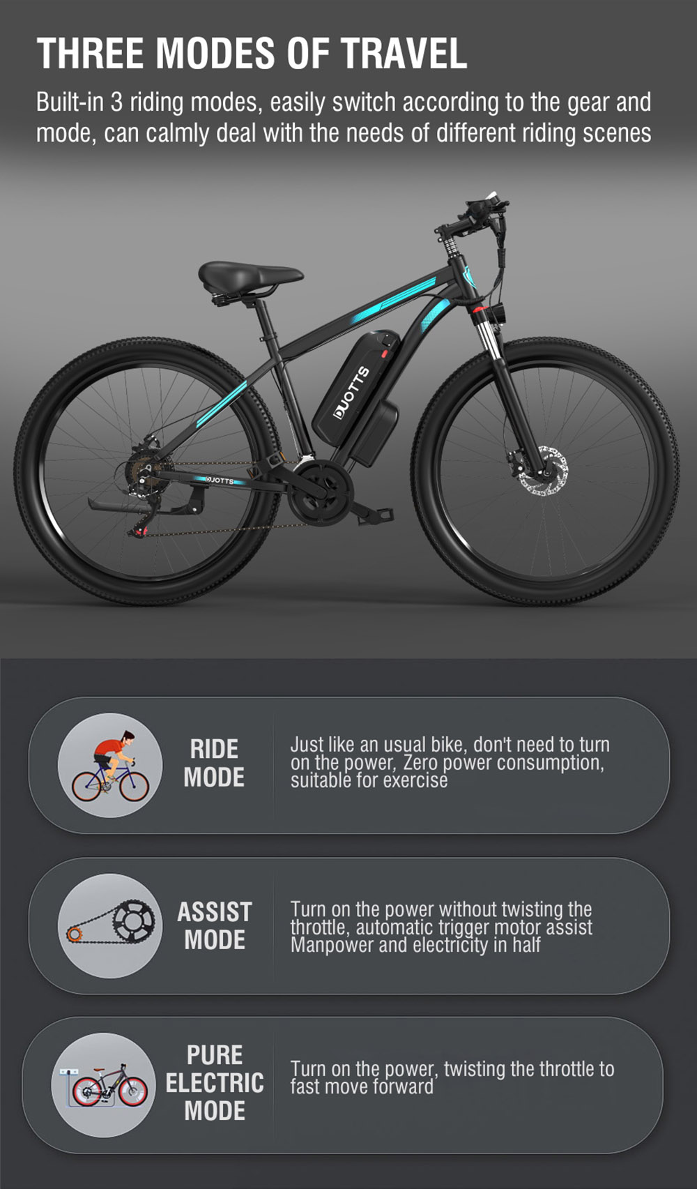 DUOTTS C29 Electric Bike 750W Mountain Bike 48V 15Ah Akkumulátor 50km hatótávhoz 50km/h Max Speed ​​Shimano 21 Speed ​​Gear