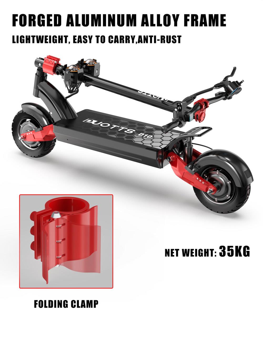 Scooter elettrico DUOTTS D10 1600 W * 2 doppio motore 60 V 20,8 Ah Batteria 65 km / h Velocità massima 150 kg di carico