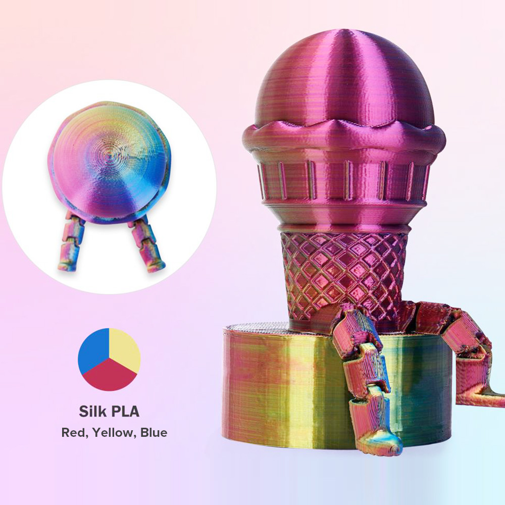 ERYONE Triple-Color Silk PLA Filament pre 3D tlačiarne, 1,75 mm presnosť +/- 0,03 mm, 1 kg (2.2LBS)/Spool - červená + žltá + modrá