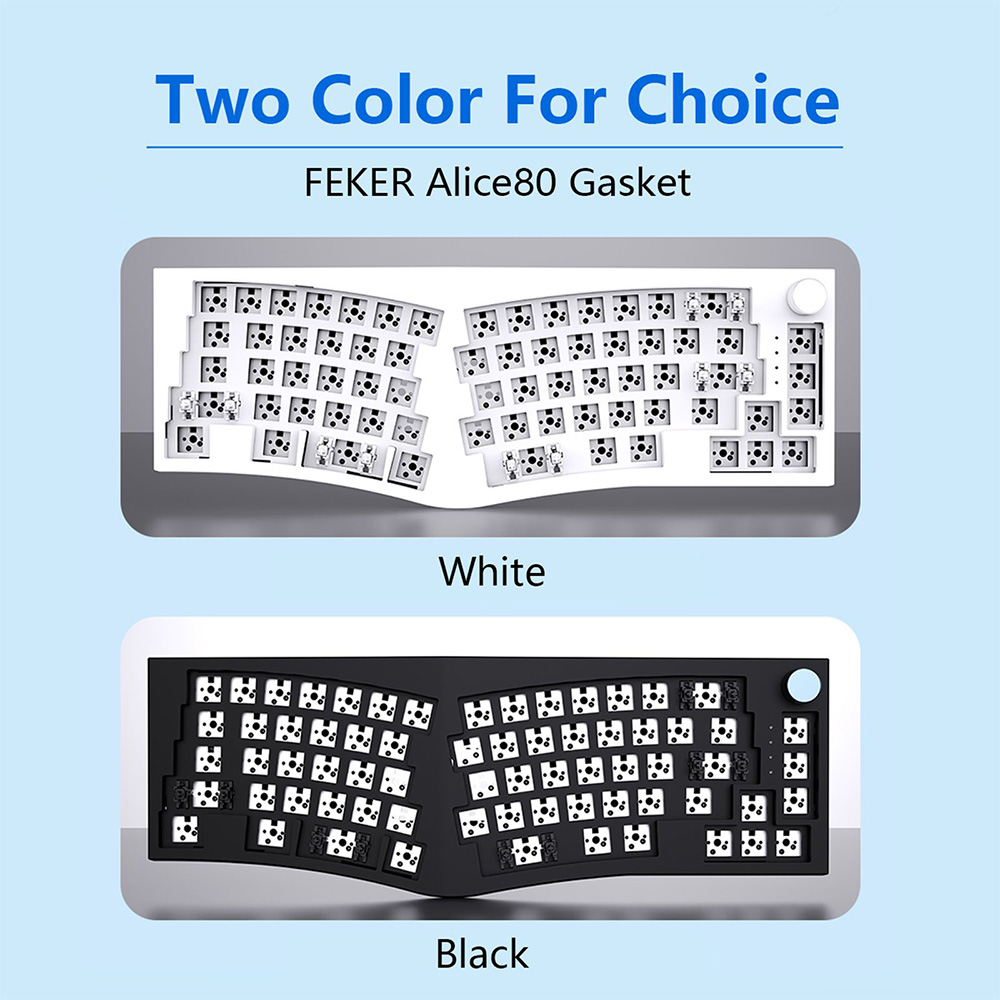 FEKER Alice 80 68-key 65% Gasket Hot Swappable Split Wired/Wireless Mechanical Keyboard DIY Kit, North-Facing LED Light - Black