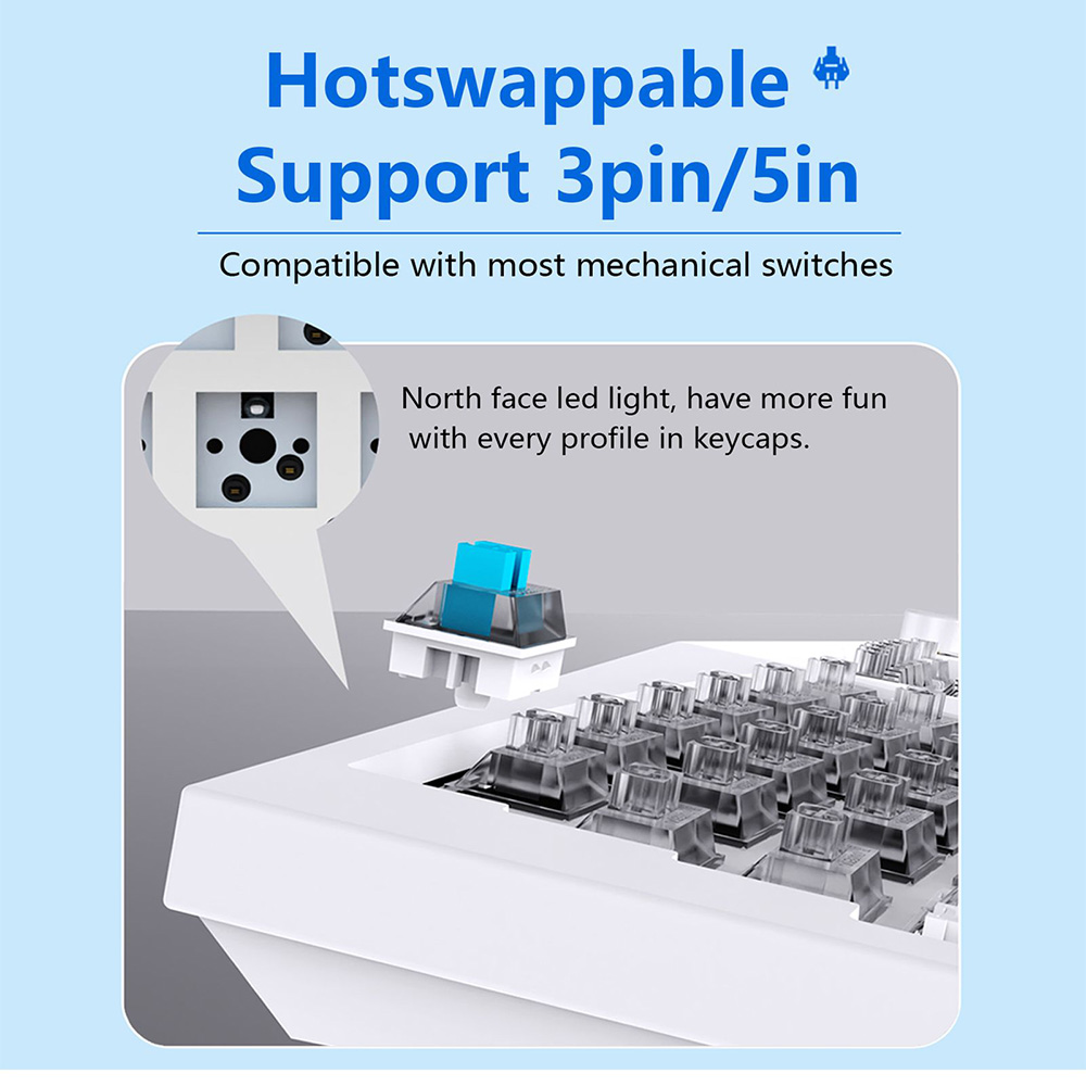 FEKER Alice 80 68-key 65% Gasket Hot Swappable Split Wired/Wireless Mechanical Keyboard DIY Kit, North-Facing LED Light - White