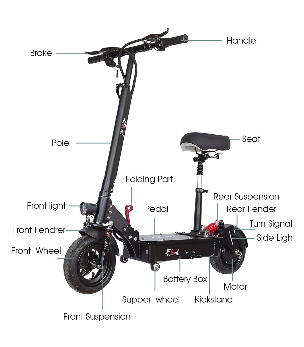 FLJ SK1 1200W Motor Electric Scooter Foldable 10'' Tire 35Ah Battery for 90-120km Range 45km/h Max Speed with Seat