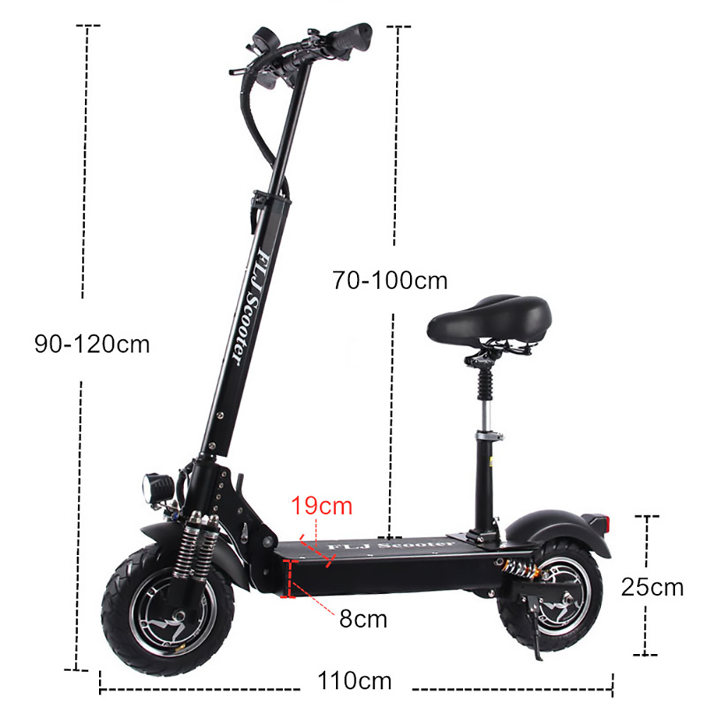 FLJ T11 1200W*2 Dual Motors Electric Scooter 10'' Tire 52V LG 30Ah Battery for 90-120km Range with Seat