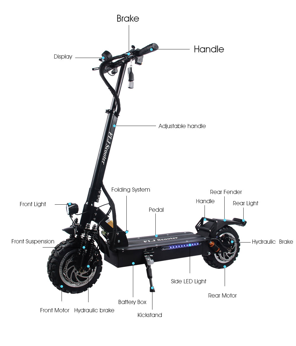 FLJ T113 11inch 2*1600W Dual Motors Electric Scooter with 60V 35Ah Battery Big Power - Without Seat