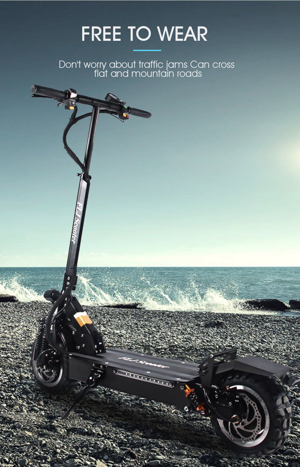 FLJ T113 11inch 2*1600W Dual Motors Electric Scooter with 60V 35Ah Battery Big Power - Without Seat