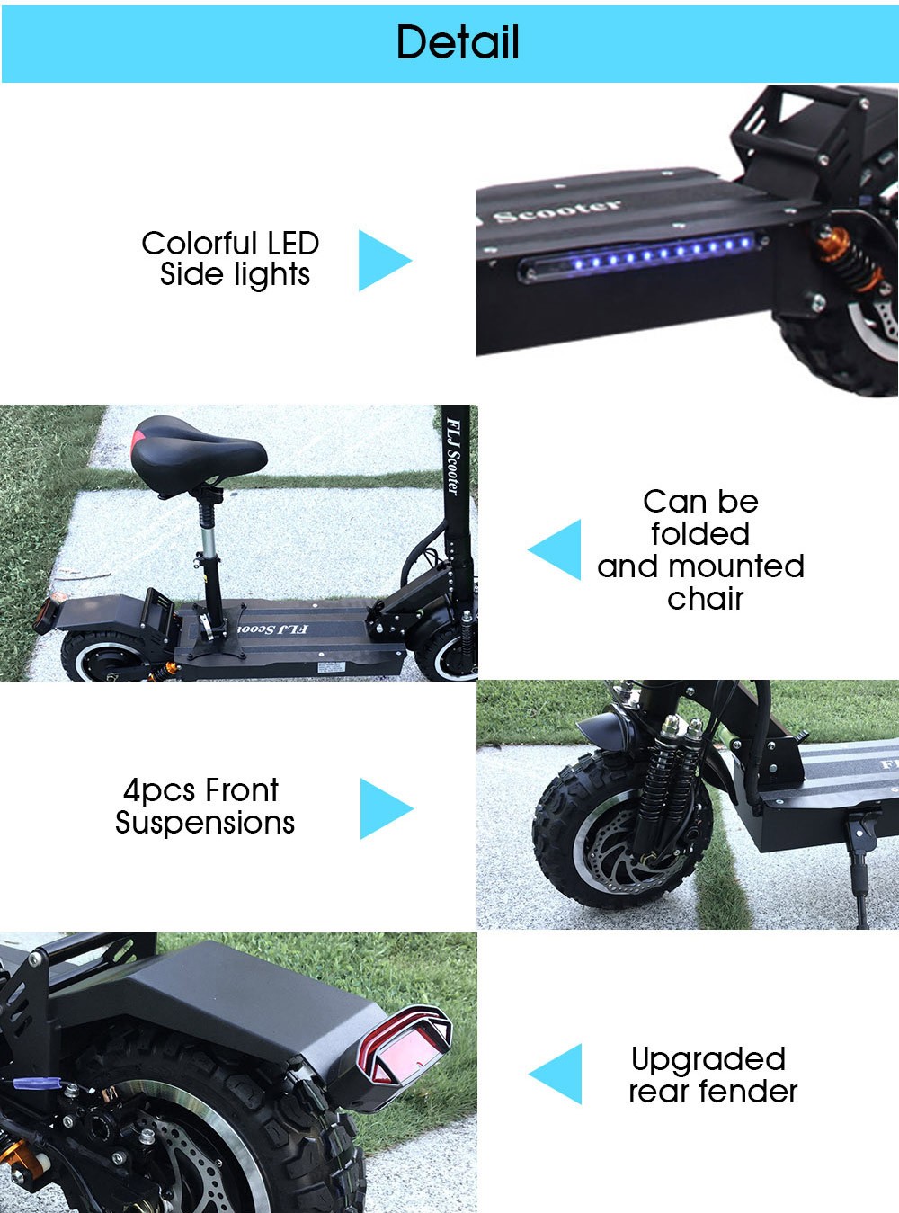 FLJ T113 11inch 2*1600W Dual Motors Electric Scooter with 60V 35Ah Battery Big Power - Without Seat