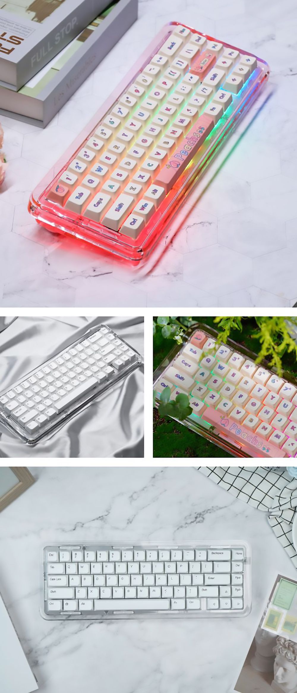 FirstBlood B67 65% Full Acrylic Gasket Mount Wired/Bluetooth/2.4G Triple Mode RGB Mechanical Keyboard -Black Transparent