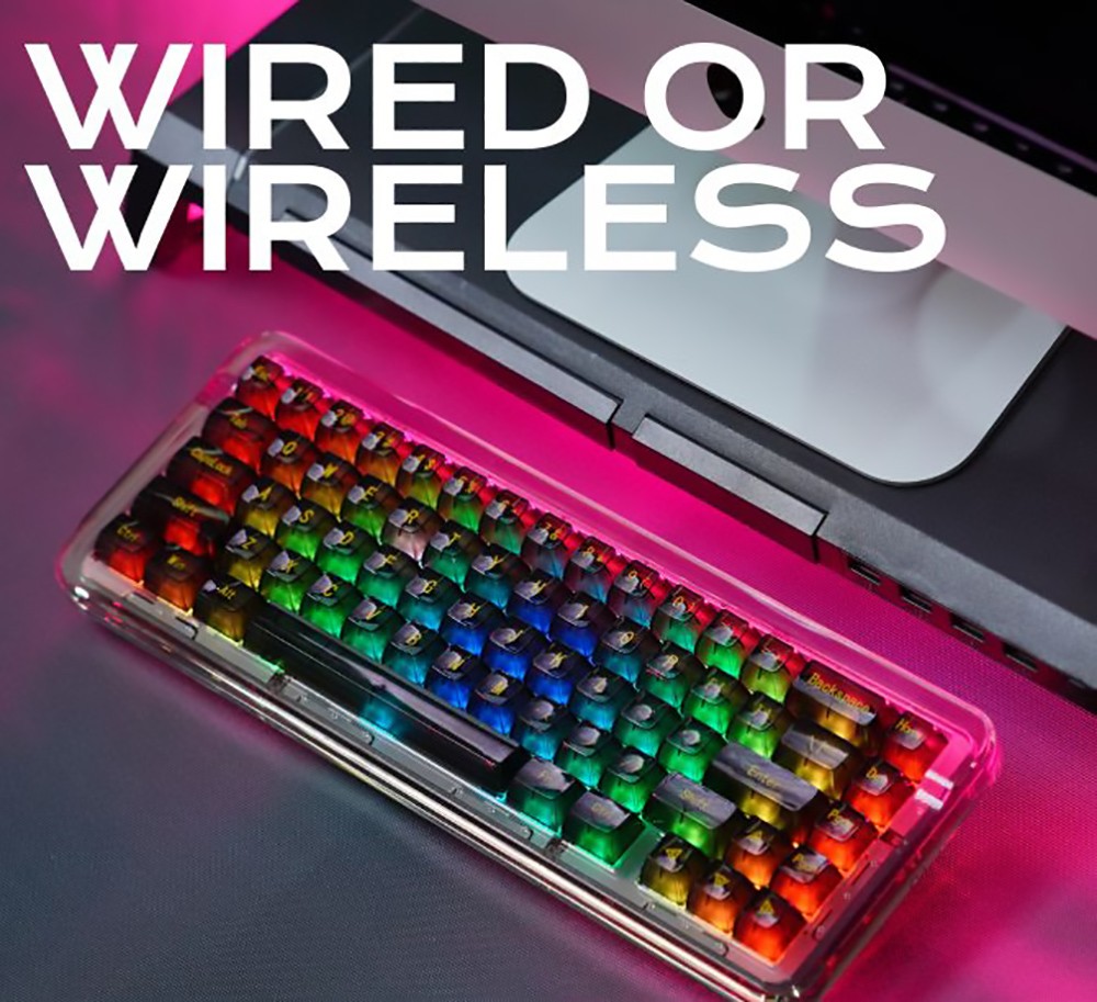FirstBlood B67 65% Full Acrylic Gasket Mount Wired/Bluetooth/2.4G Triple Mode RGB Mechanical Keyboard - Pink Transparent