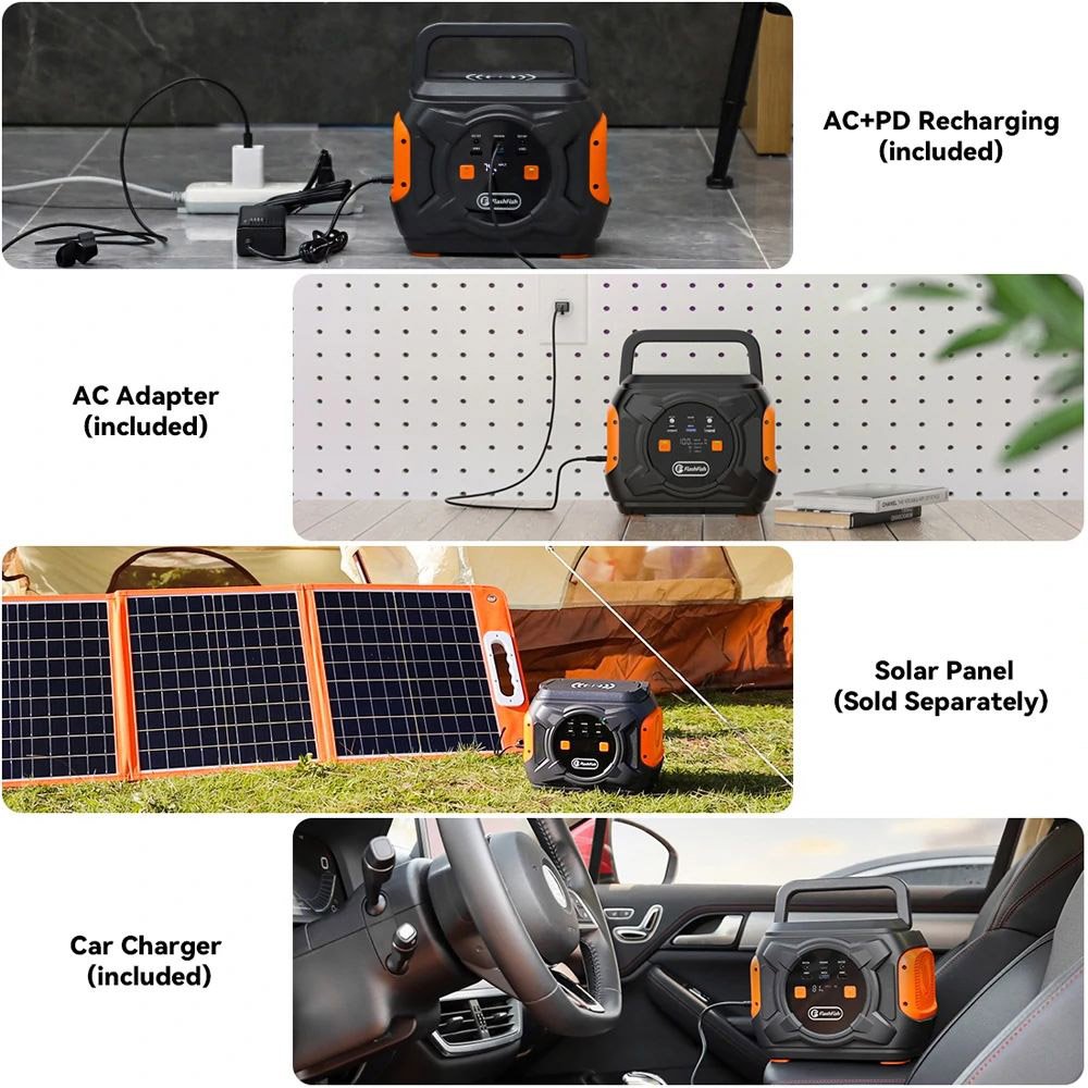 Kit d'alimentation d'urgence extérieur avec panneau solaire SP 18V 100W + centrale électrique portable Flashfish A301 292WH 320W