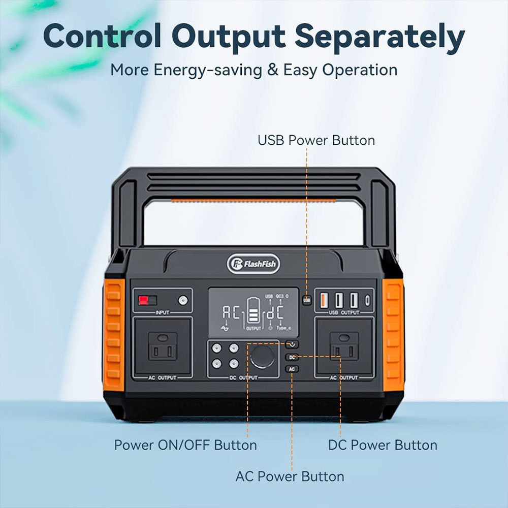 Flashfish P60 560W Portable Power Station, 520Wh/140400mAh Lithium Battery Pack Solar Generator, 11 Outlets