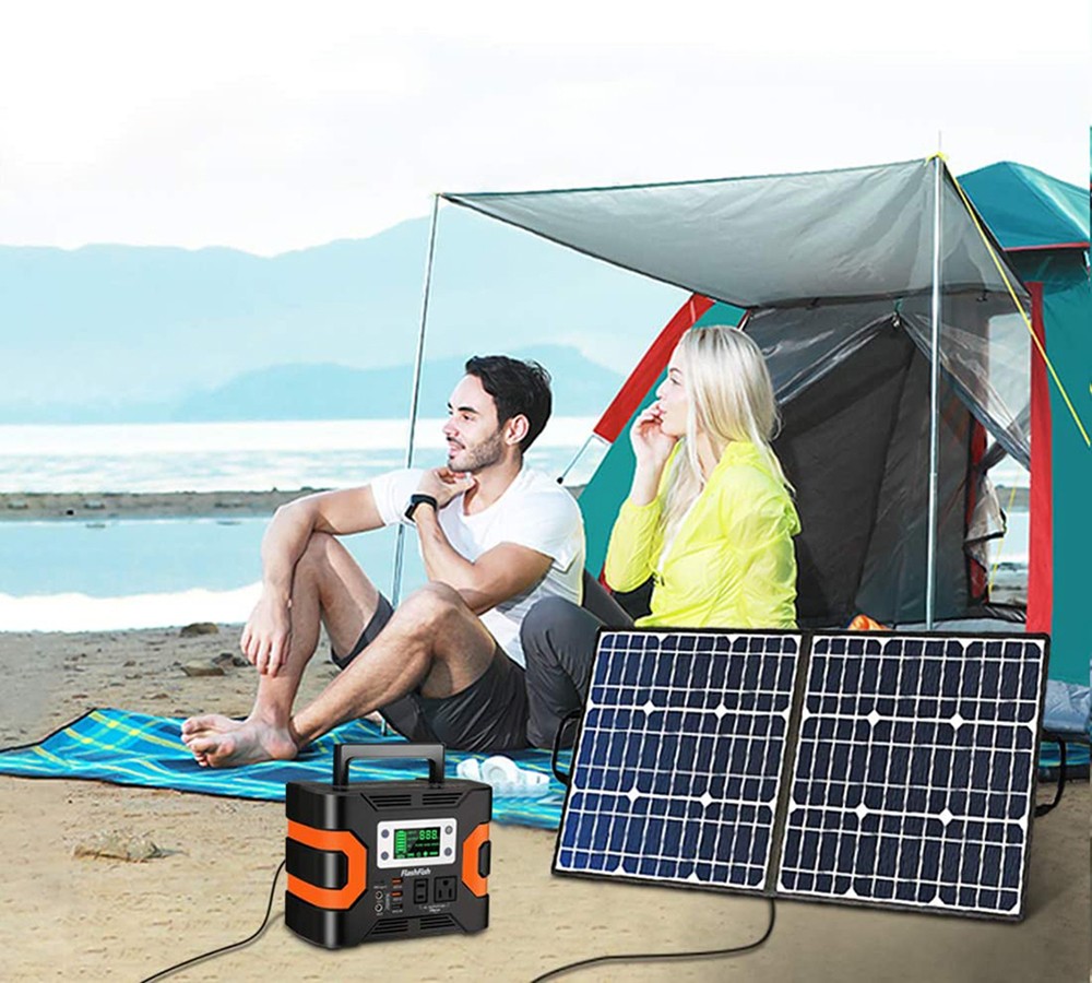 Flashfish UA1100 1200W 1100Wh 200-240V Power Station + SP 18V 100W Foldable Solar Panel Emergency Power Supply Kit