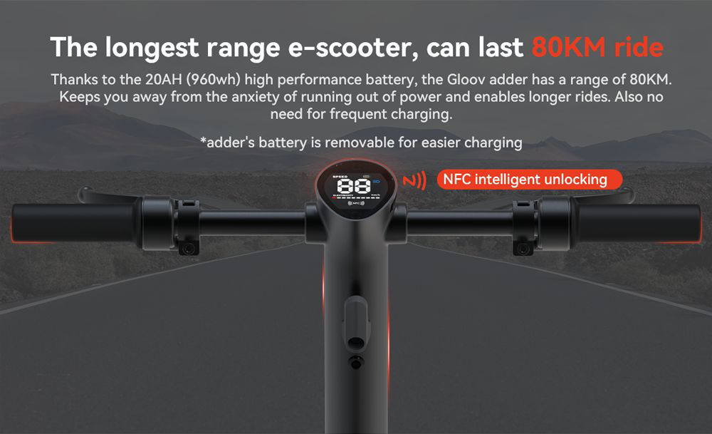 GLOOOV Adder Super Electric Scooter 500W Motor 20Ah Battery Long Range Edition