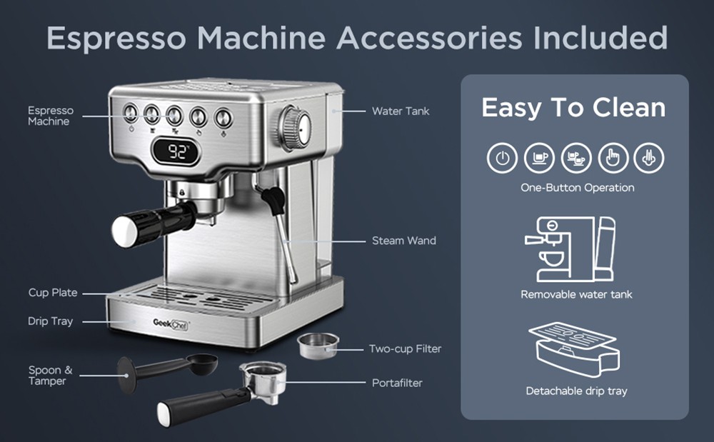 Geek Chef GCF20E 20 Bar Espresso Maker Coffee Machine