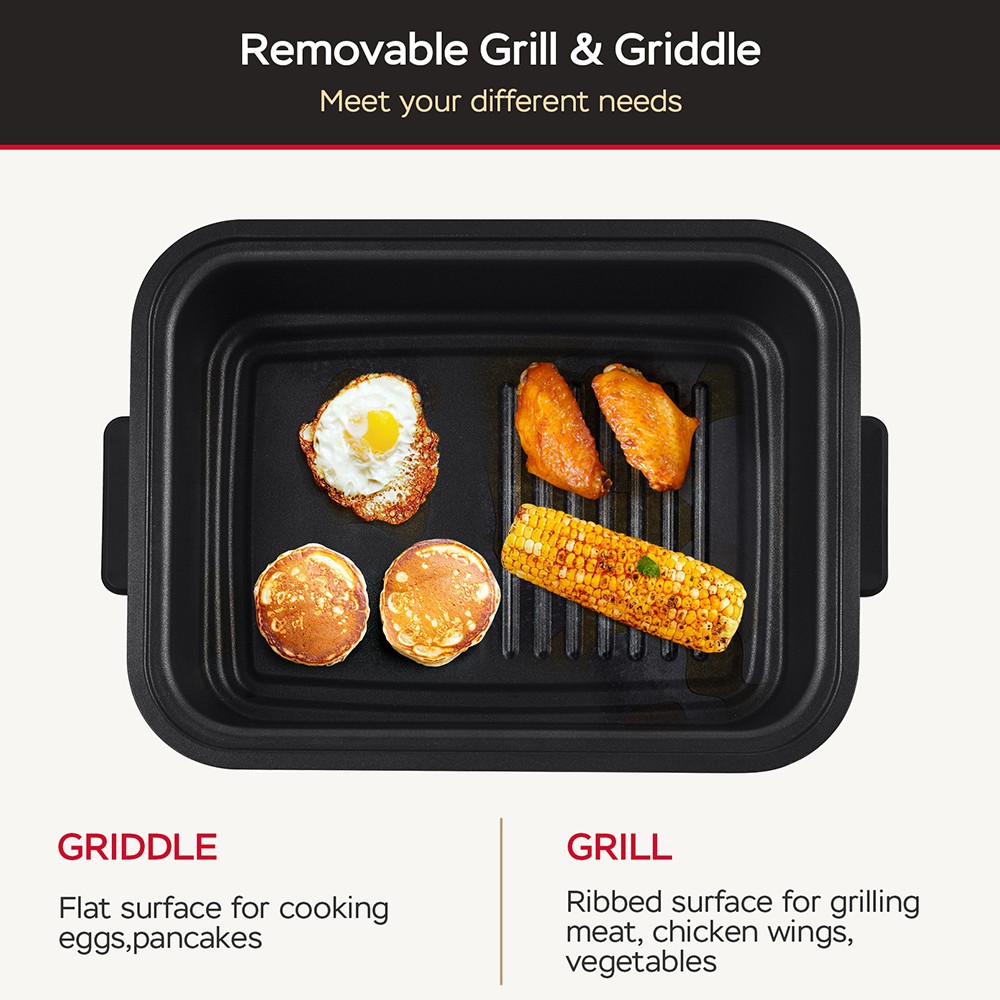 Geek Chef GFG06 7 In 1 Smokeless Electric Indoor Grill with Air Fry, Roast, Bake, Preset Function, Removable Non-Stick