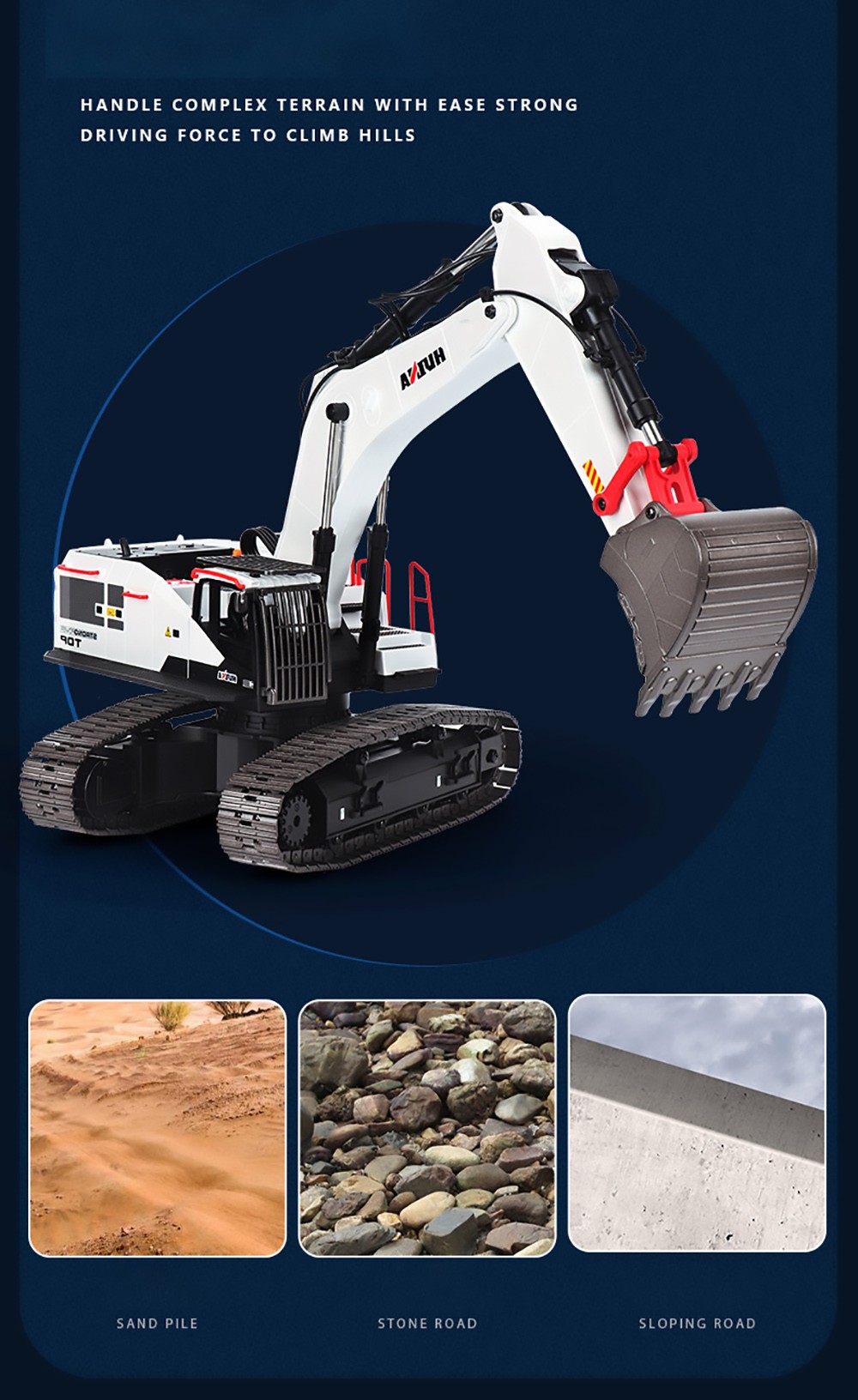 HUINA 1:14 Alloy Excavotor Model 22-Channel RC Toy for Boy - Grey