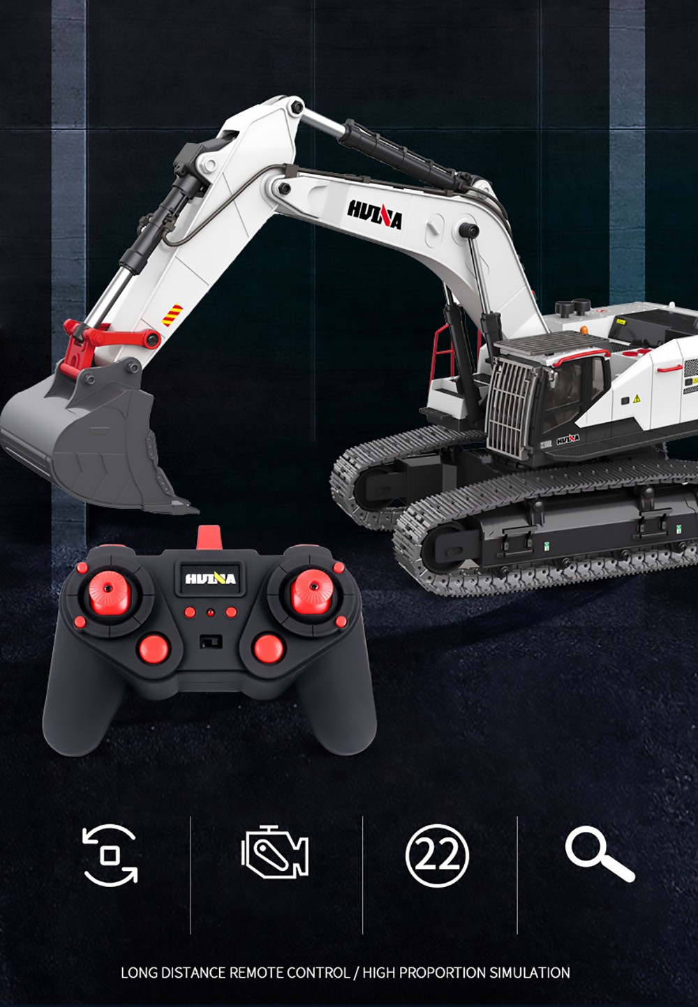 HUINA 1:14 Alloy Excavotor Model 22-Channel RC Toy for Boy - White