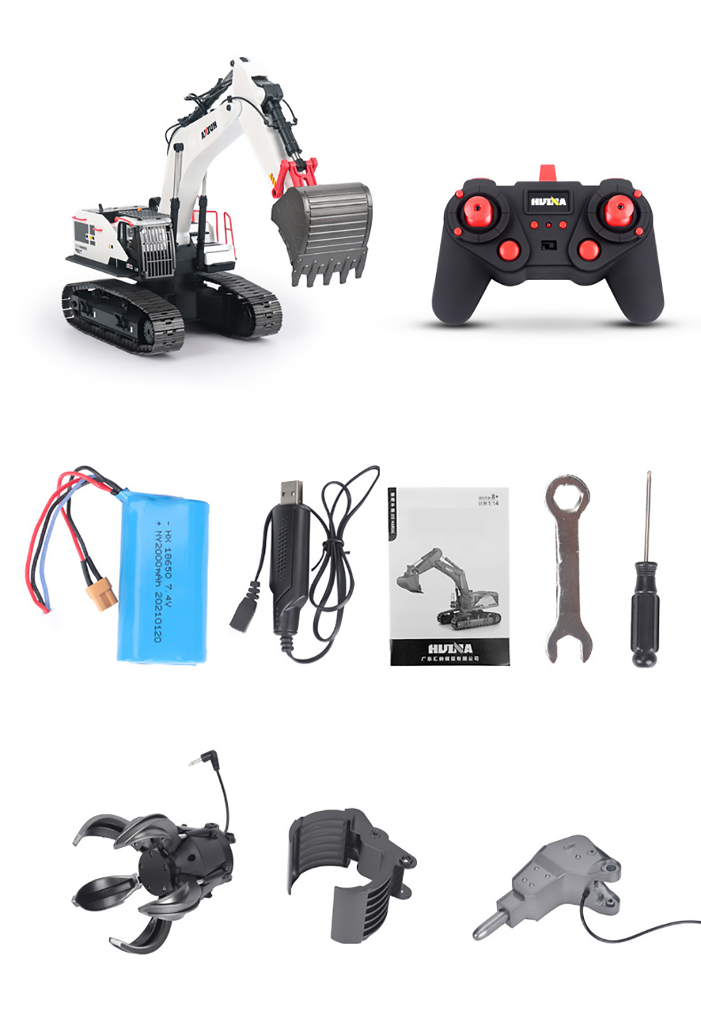 HUINA 1:14 Alloy Excavotor Model 22-Channel RC Toy for Boy - White
