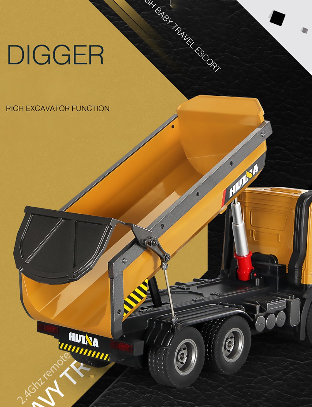 HUINA Construction Truck Toy 10 Channel Alloy Engineering Transporter Kid's Toy with 2.4G Remote Control