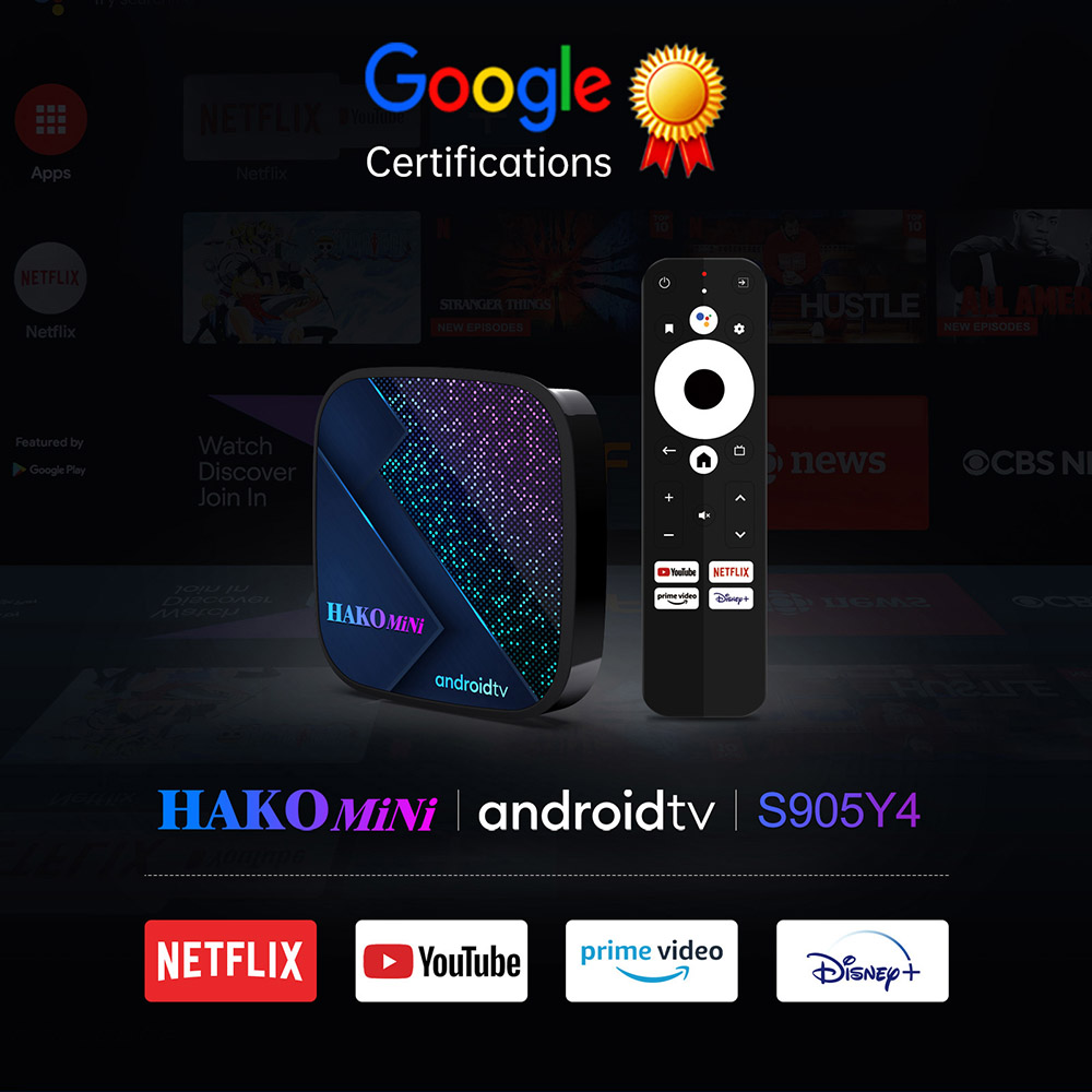 Hakomini Amlogic S905Y4 Quad core 2GB RAM 8GB eMMC Google Certified Android TV 11 Box Netflix 4K AV1 5G WIFI Bluetooth 5.0 - UK Plug