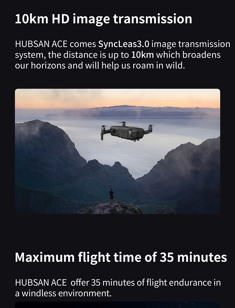 Hubsan ACE GPS 10KM FPV with 1/1.3' CMOS 4K Camera 3-axis Gimbal 35mins Flight Time - Without Storage Bag One Battery