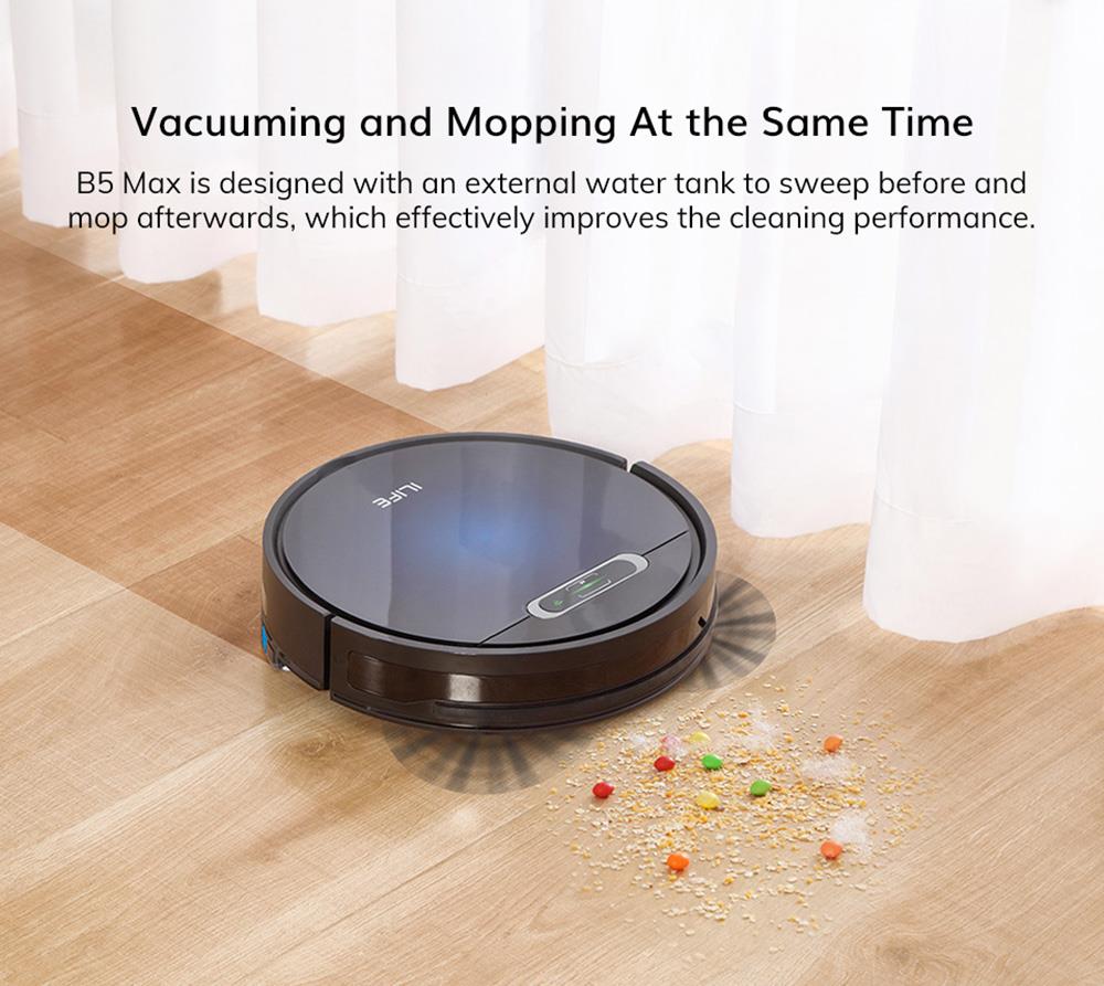 ILIFE B5 Max Robot Vacuum Cleaner 2000Pa Suction 2 In 1 Vacuuming and Mopping 600ml Large Dust Box 1L Dust Bag Real-time Drawing APP Control - Blue