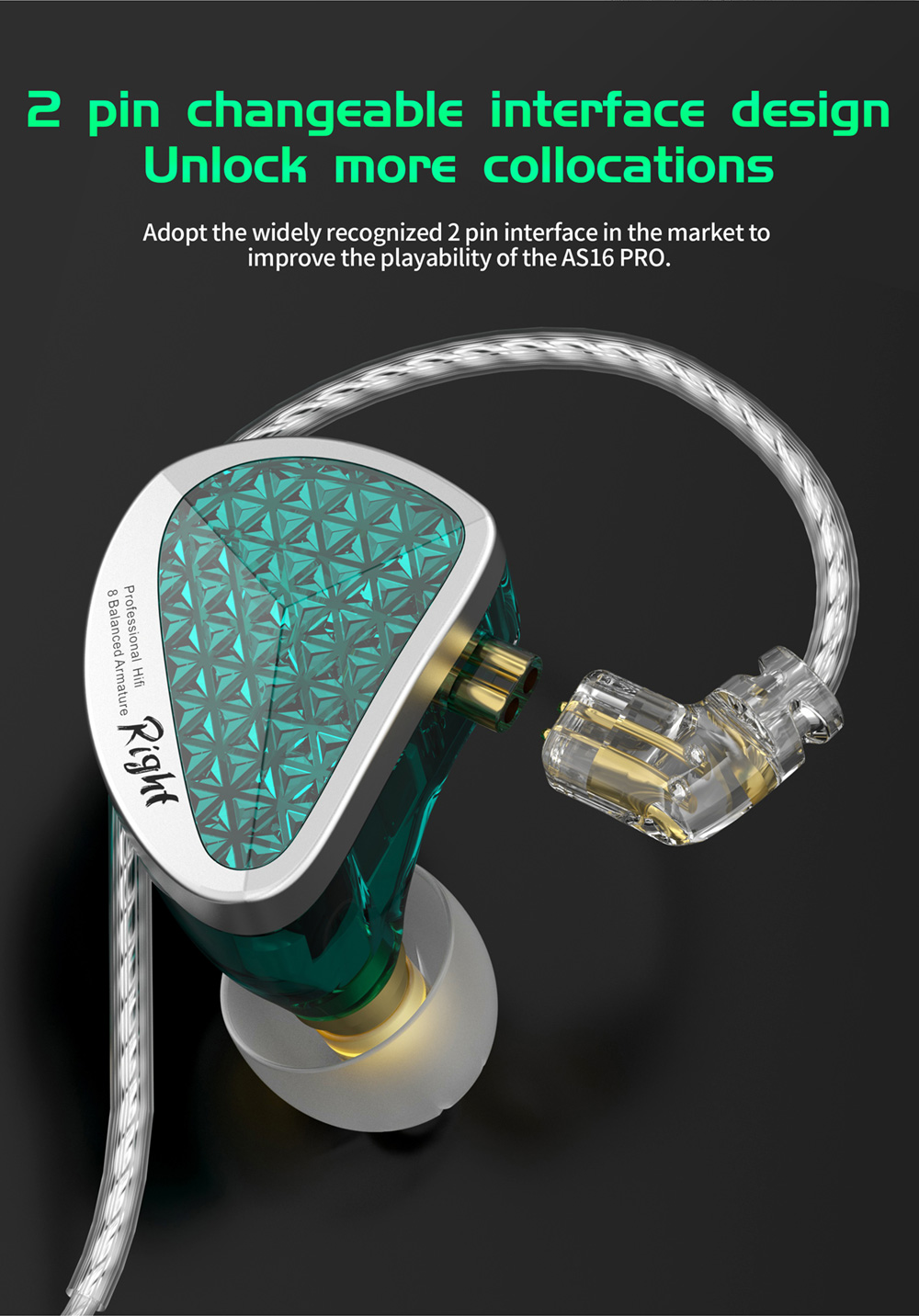 Kz As Pro Wired Earphone With Microphone Cyan