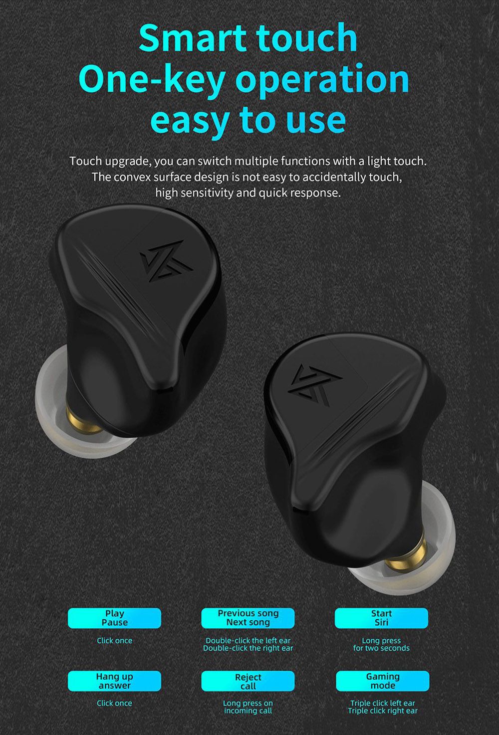 KZ VXS Bluetooth 5.2 Earphone TWS Earbuds for Gaming, Sports HiFi Stereo Bass In-Ear HD Microphone