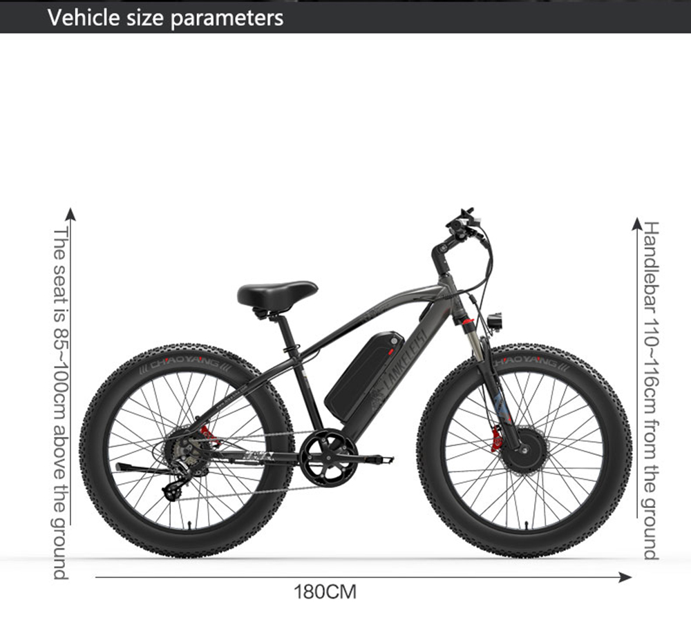 LANKELEISI MG740 PLUS Electric Bike 26*4.0'' Tires 1000W*2 Dual Motor 17.5Ah Battery 49km/h Max Speed - Black & Grey