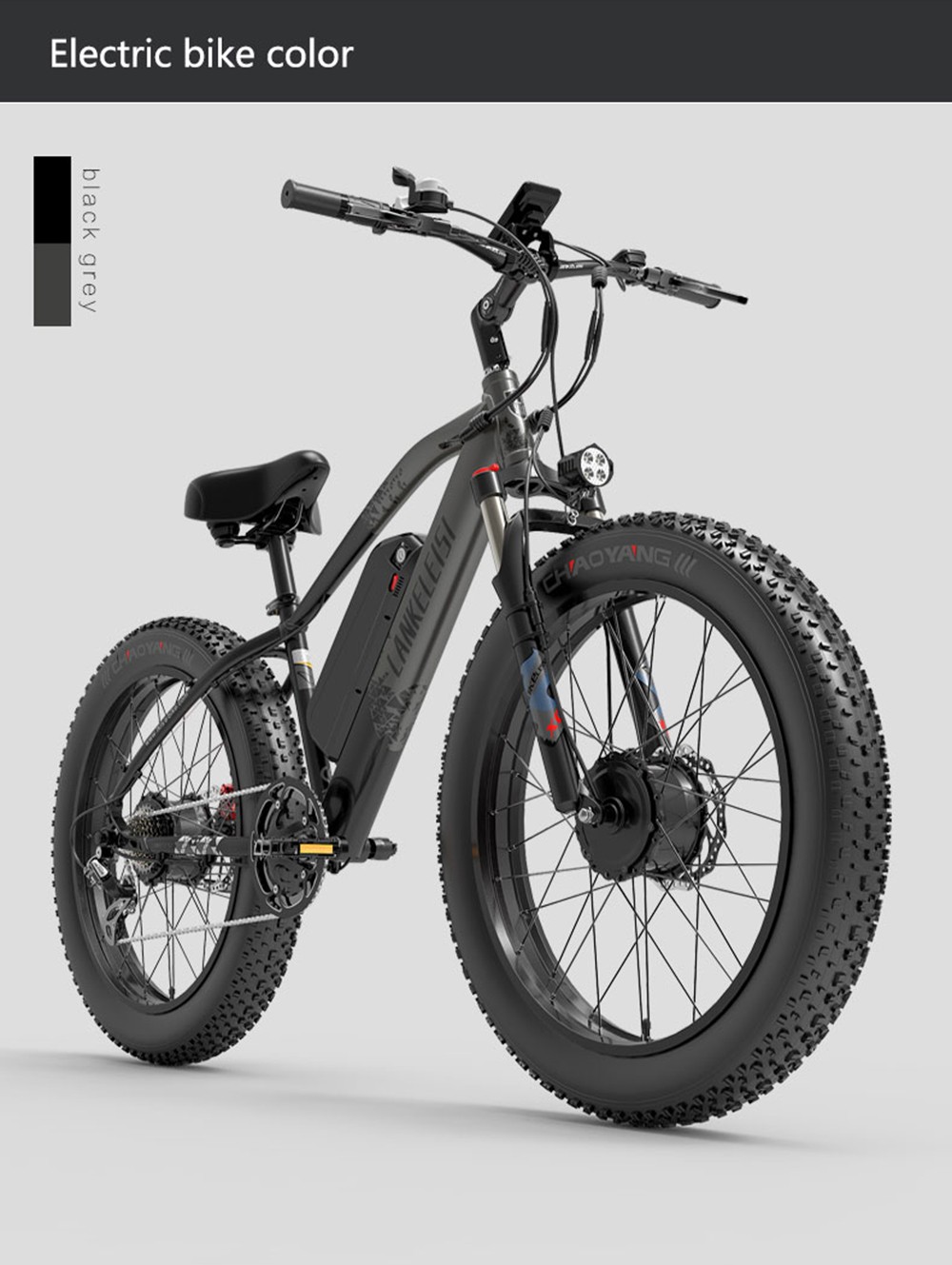 LANKELEISI MG740 PLUS Electric Bike 26*4.0'' Tires 1000W*2 Dual Motor 17.5Ah Battery 49km/h Max Speed - Black & Grey