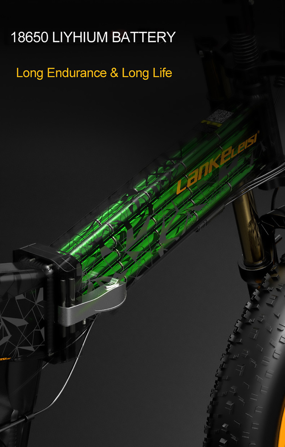 LANKELEISI X3000 Plus Folding Electric Mountain Bike Big Fork 48V 1000W Motor 17.5Ah batéria - čierna & žltá
