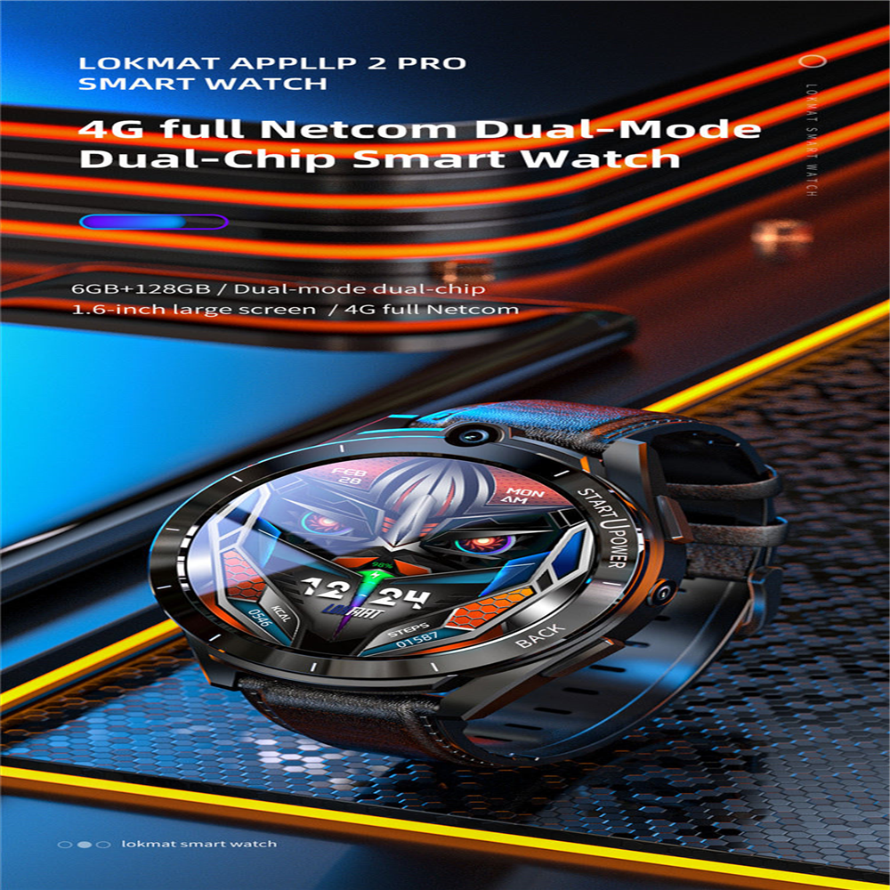 LOKMAT APPLLP 2 PRO Smartwatch Phone Android Watch 4G SIM Network GPS Sports Fitness Tracker Dual Camera WiFi