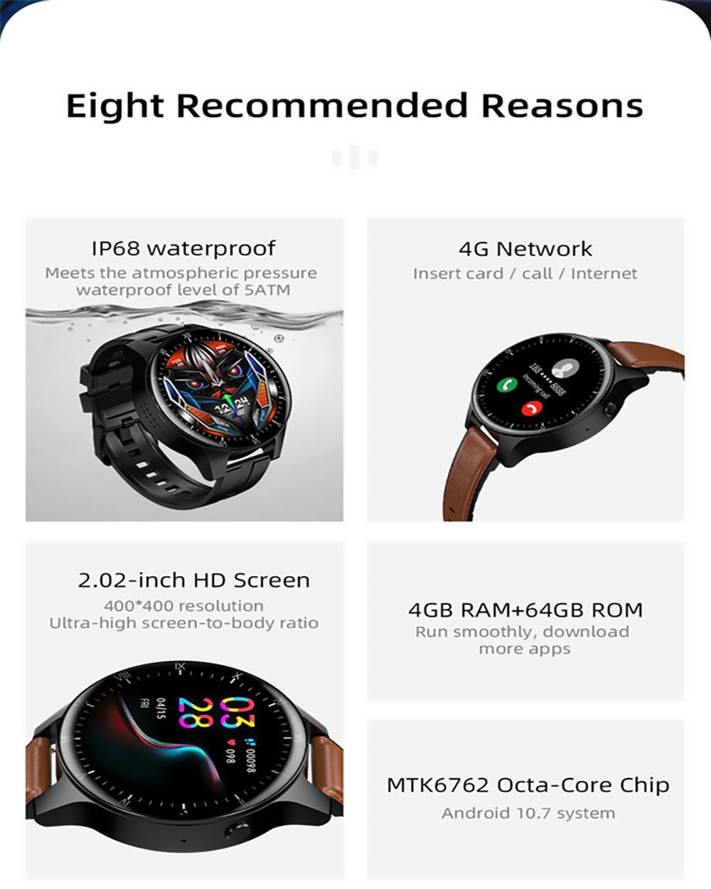 LOKMAT APPLLP PRO 50M Waterproof Smartwatch 4+64G 4G Phone Watch 2.02'' HD Screen Dual Camera  Black