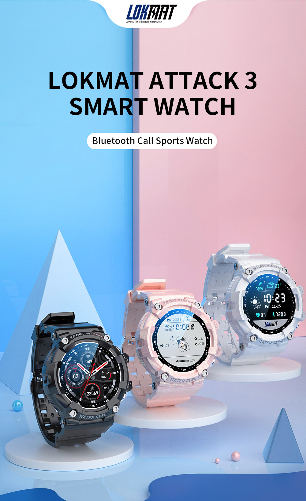 LOKMAT ATTACK 3 Smartwatch 1.28'' TFT Screen Bluetooth Call ECG Monitoring, Heart Rate, Blood Pressure, Blood Oxygen