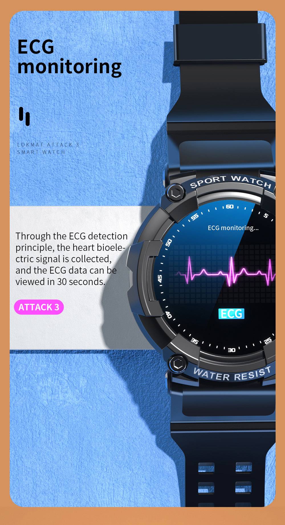 LOKMAT ATTACK 3 Smartwatch 1.28'' TFT Screen Bluetooth Call ECG Monitoring, Heart Rate, Blood Pressure, Blood Oxygen