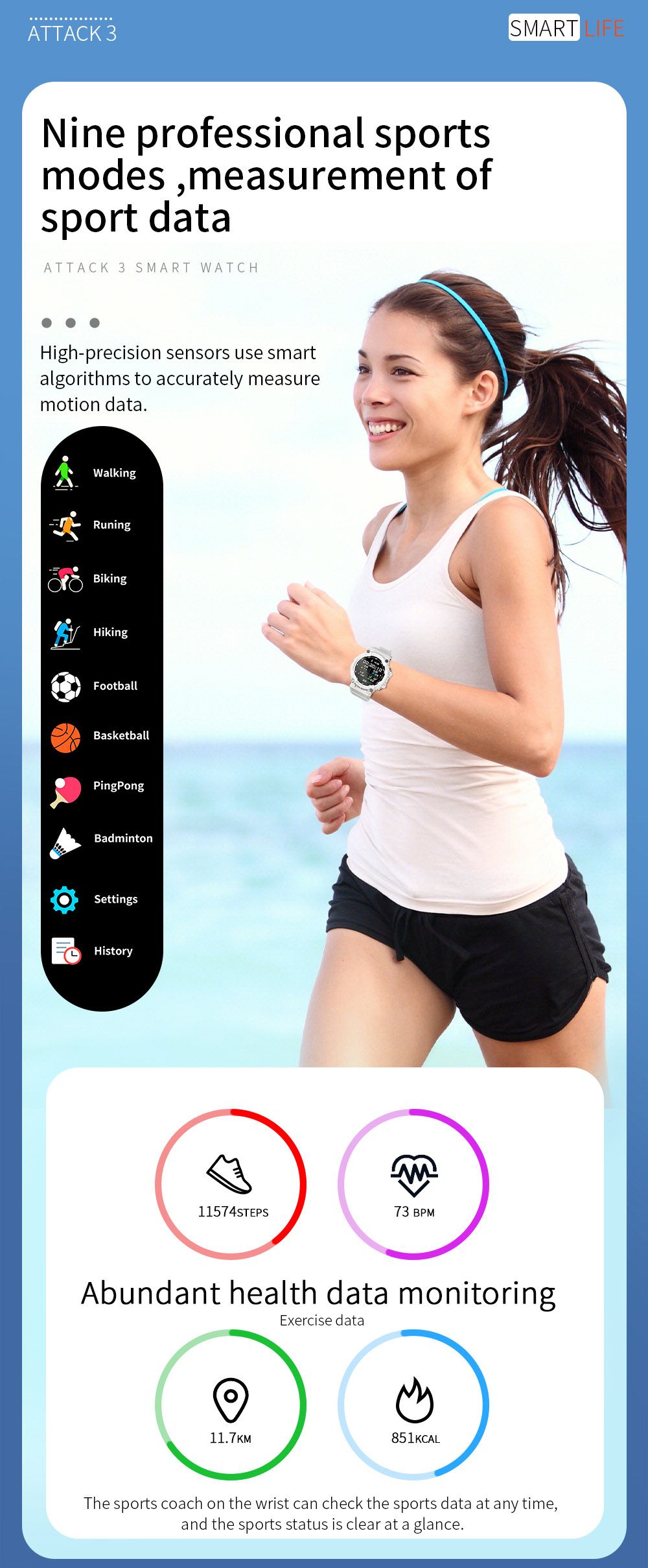 LOKMAT ATTACK 3 Smartwatch 1.28'' TFT Screen Bluetooth Call ECG Monitoring, Heart Rate, Blood Pressure, Blood Oxygen