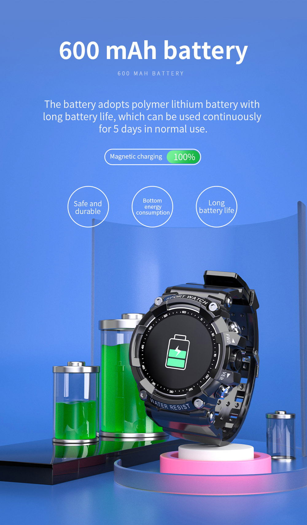 LOKMAT ATTACK 3 Smartwatch 1.28'' TFT Screen Bluetooth Call ECG Monitoring, Heart Rate, Blood Pressure, Blood Oxygen - Pink