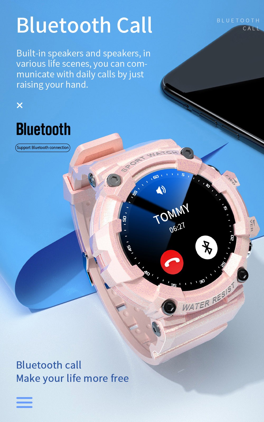 LOKMAT ATTACK 3 Smartwatch 1.28'' TFT Screen Bluetooth Call ECG Monitoring, Heart Rate, Blood Pressure, Blood Oxygen - Pink